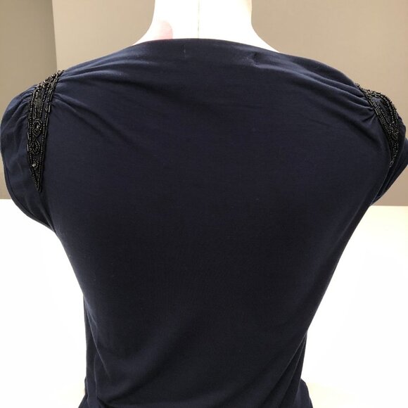 Design History Cowl Neck Cap Sleeve Beaded Sequin Detail Top Navy + Black Size S - Picture 8 of 11